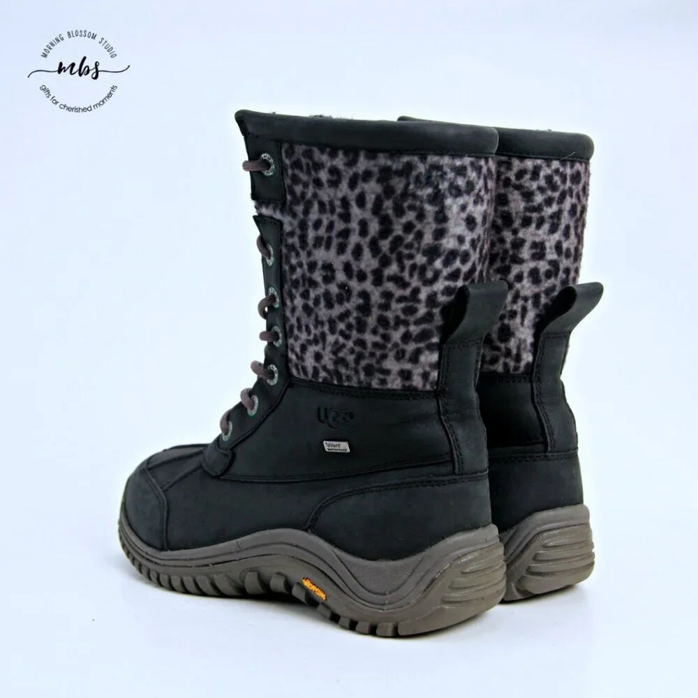 UGG Adirondack II Exotic Waterproof Sheepwool Boots Black Women 7‎